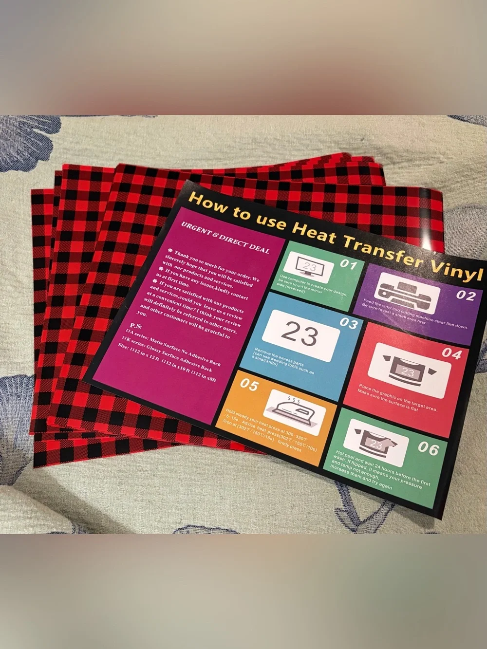 Buffalo Plaid HTV Heat Transfer Vinyl 12x10 Iron On Sheets Lot of 10